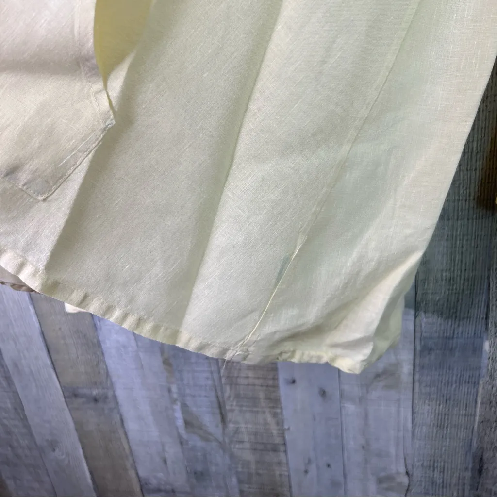 Bryn Walker Size Small (Oversized) 100% Linen Yellow Hoodie Shirt With Pockets - Image 4