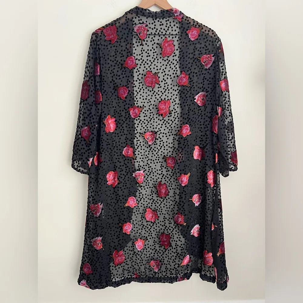 Anthropologie Floreat Velvet Burnout Kimono black polka dot sheer - Image 2