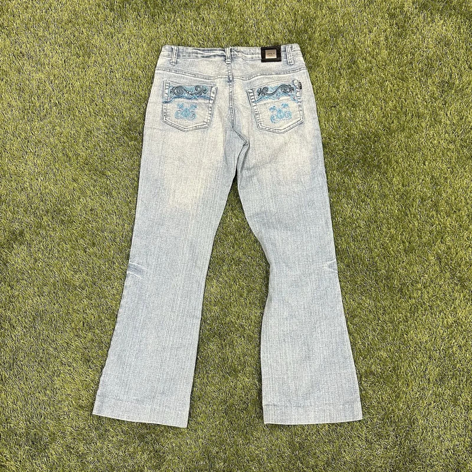 Y2K Spicy Light‎ Wash Jeans Sz 30 Jeweled And Embroidered Blue - Image 2