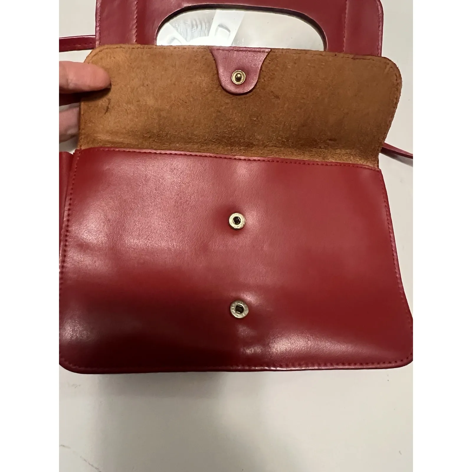 Vintage Genuine Red Leather 1970s Crossbody Bag Handmade In Brazil - Image 10