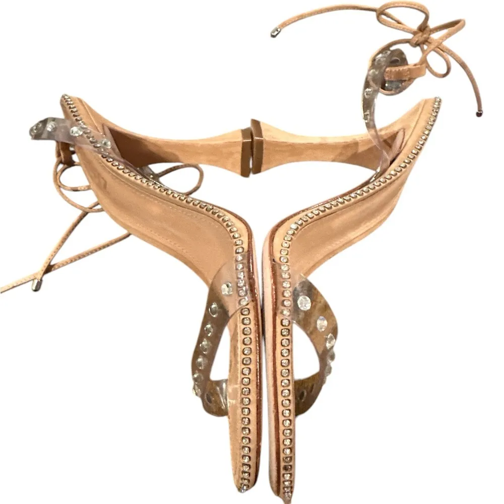 SCHUTZ RHEA SANDAL HONEY BEIGE CRYSTAL STRAPPY HEELS SHOES 8 - Image 5