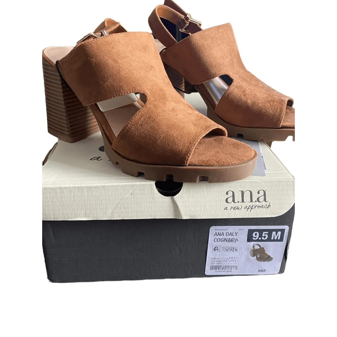 A.N.A Daly Womens Cognat Brown Suede Strappy Open Toe Block Heel Sandals - Image 15