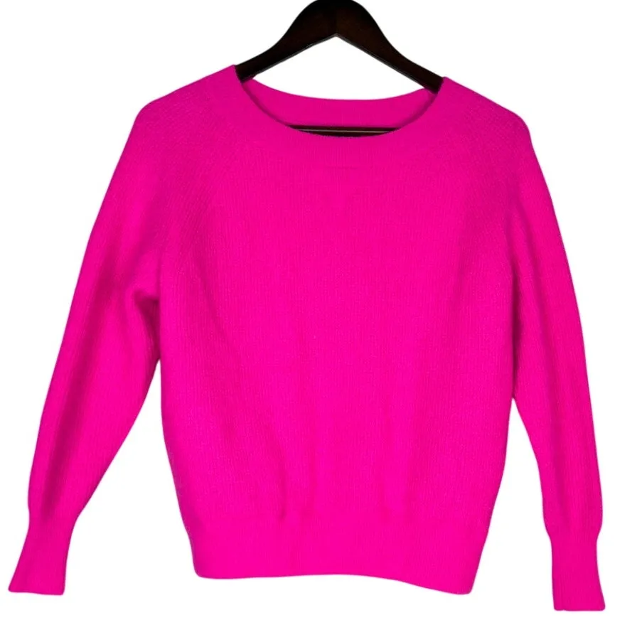 J. Crew Merino Wool Blend Waffle Knit Ribbed Hems Sweater Crew Neck XXS Pink - Image 11