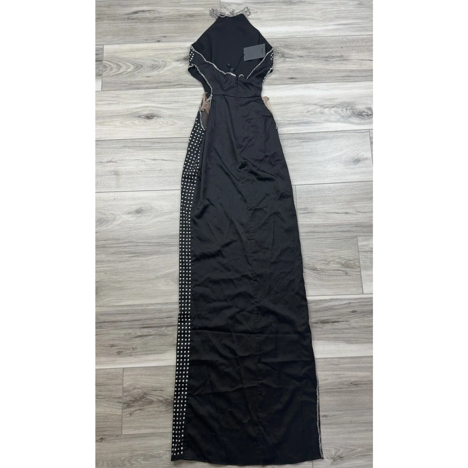 NBD Revolve Do‎ Not Disturb Gown Dress In Black Studded Cut Out Slit NWT Sz XXS - Image 8