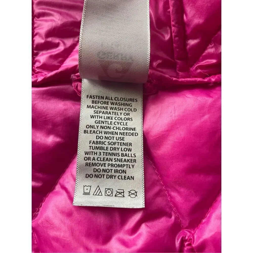Gerry Puffer Jacket Hooded Down 650 Fill Girls Large 14 / 16 Pink Grey Full Zip - Image 5