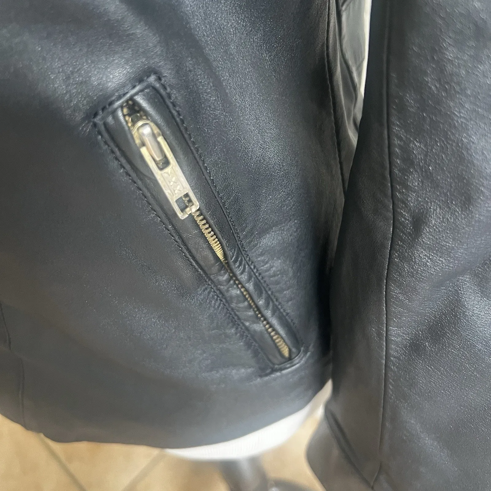 Vintage Wells Of Nottingham Genuine Leather Jacket Super Glazed Napa Moto Style Black Size M - Image 9