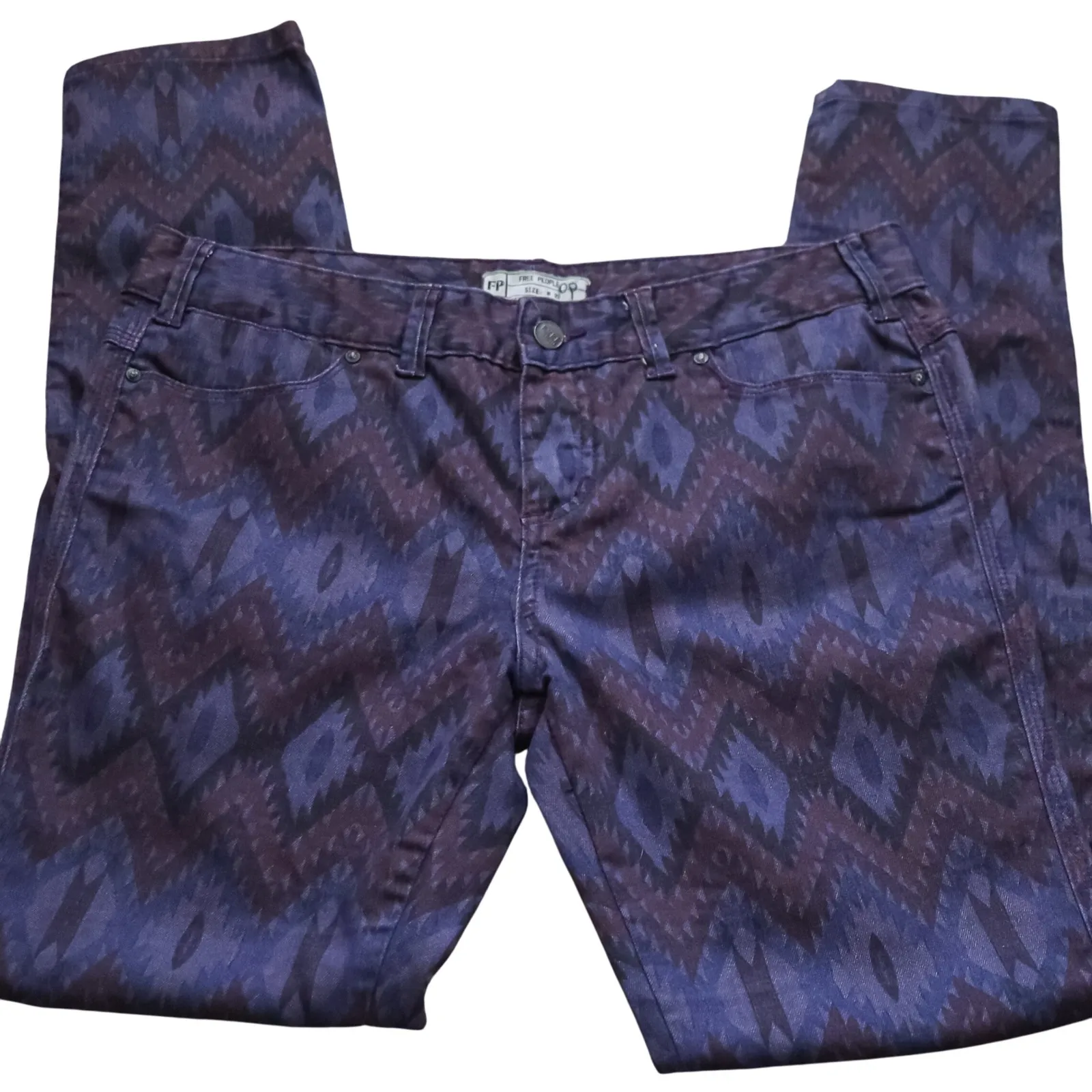 Free People Jeans Skinny Printed Aztec Purple‎ Denim Pants Size 29 Stretch Boho - Image 9