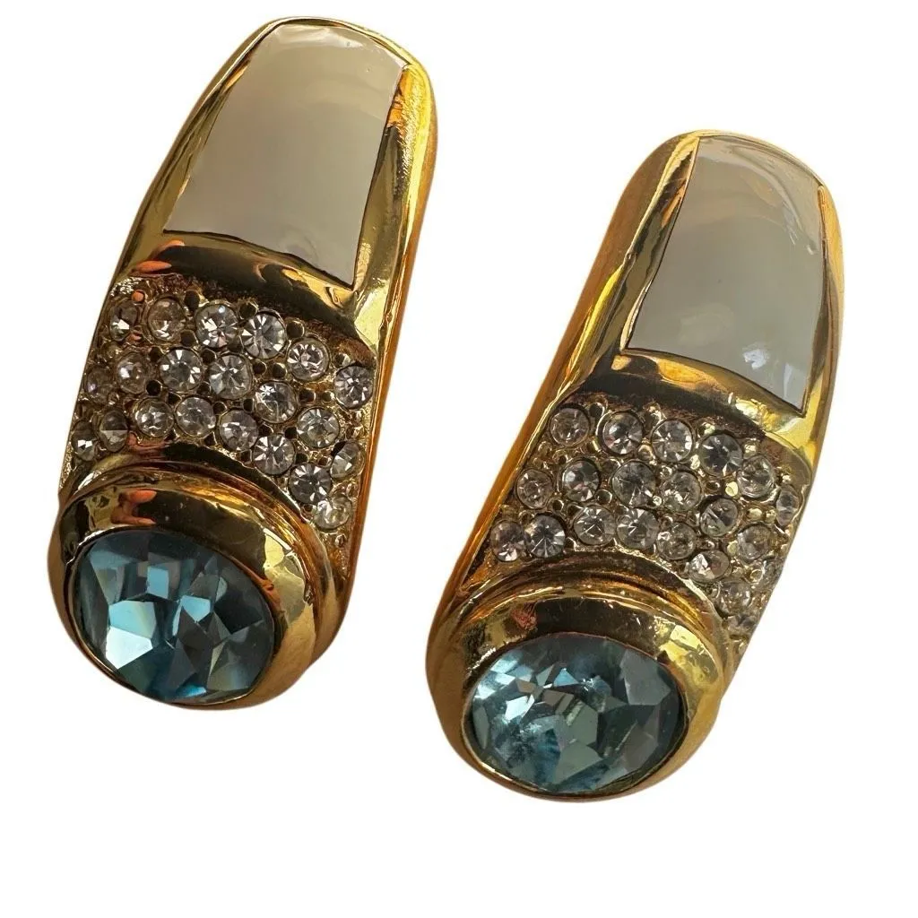 Vintage Christian Dior Blue Glass & White Enamel Clip - Image 5