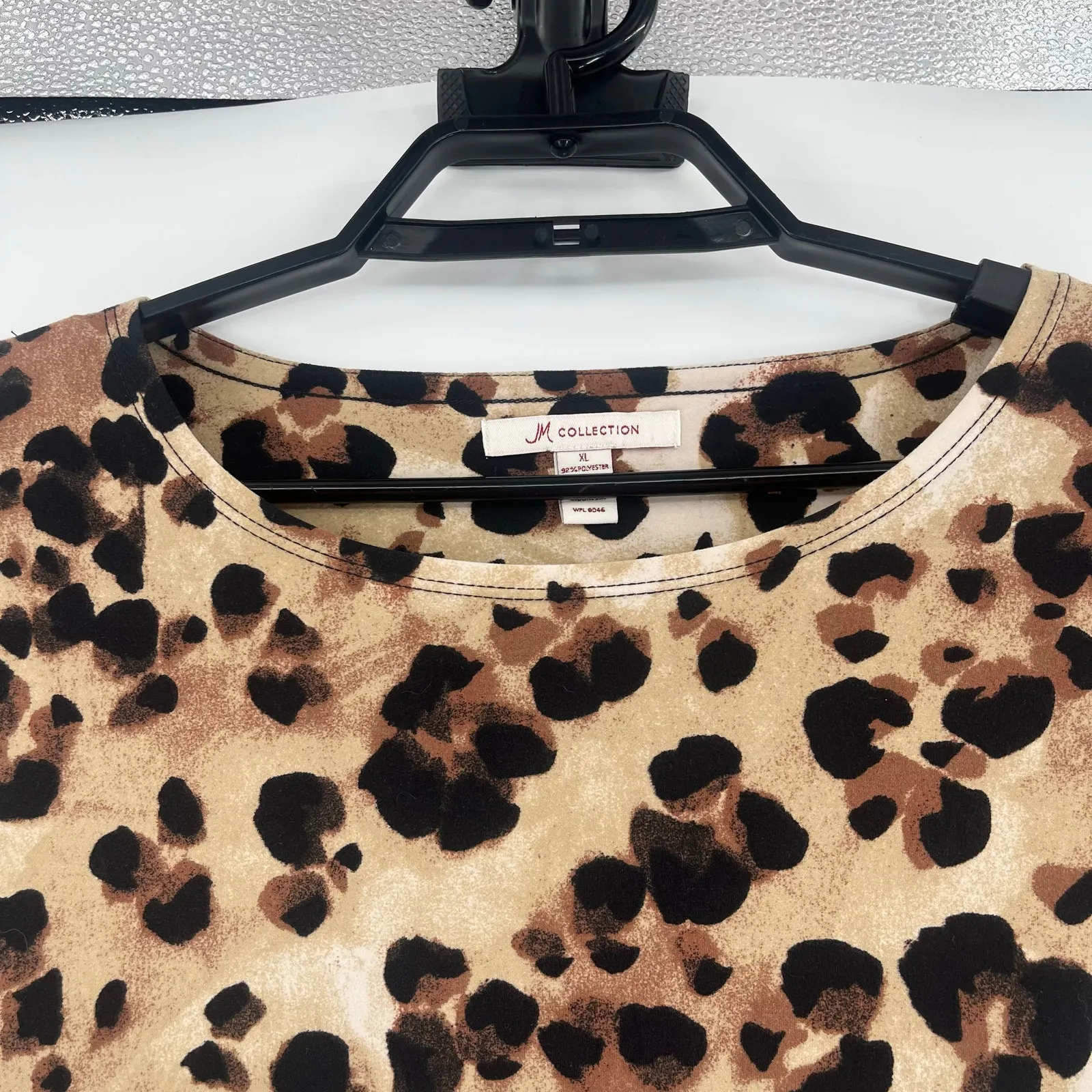 JM Collection Leopard Womens Top Sz XL Brown Cheetah Stretch Career Safar Animal - Image 4