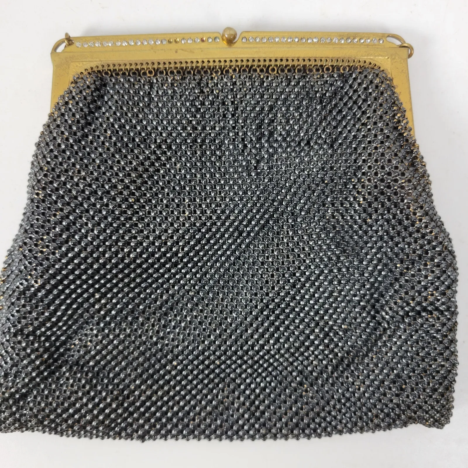 Vintage‎ Whiting & Davis Womens Evening Handbag Black Gold Metal Mesh Kiss Lock - Image 7