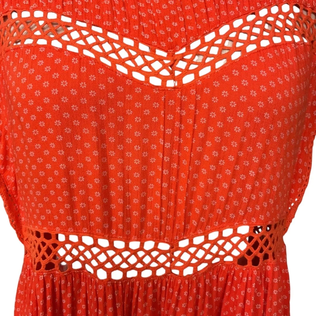 Free People Retro A-line Mini Babydoll Dress Tangerine Eyelet Size XS Oversize‎ - Image 4