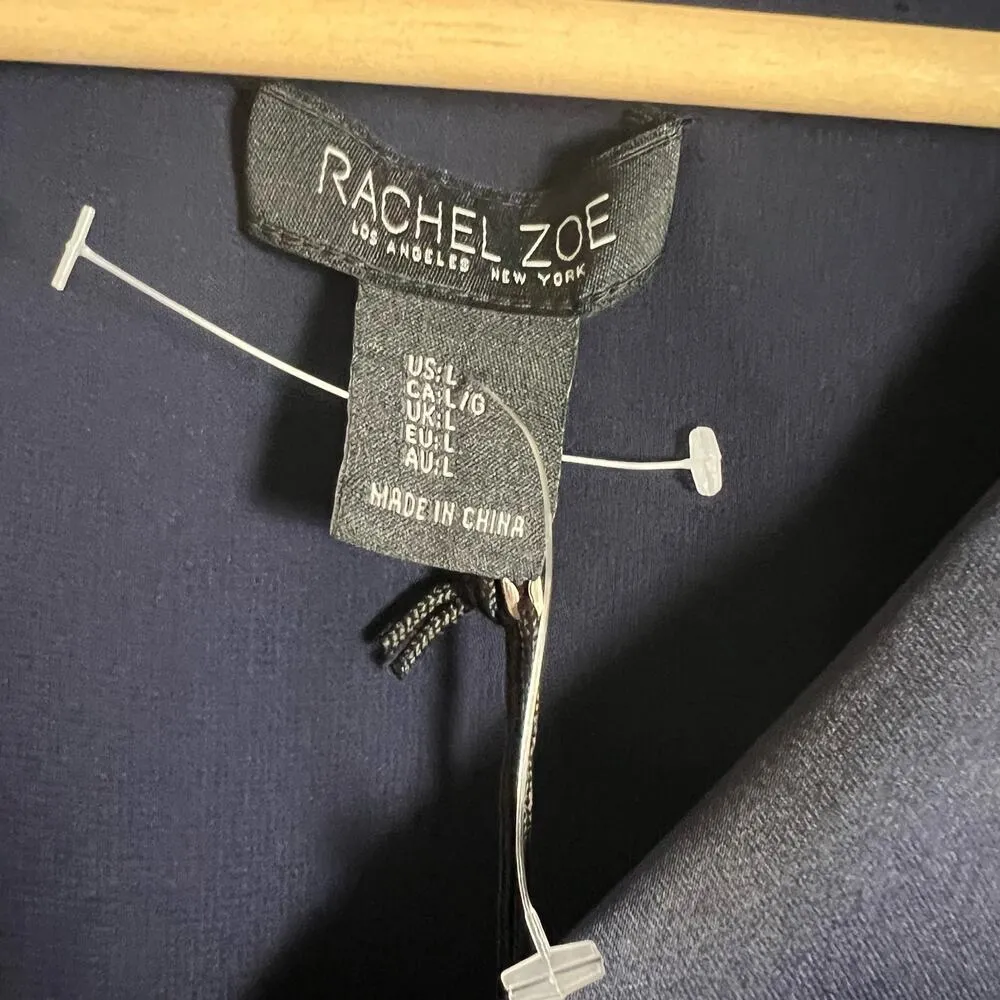 Rachel Zoe Navy Blue Satin V-Neck Long Button Sleeve Blouse Size Large - Image 13