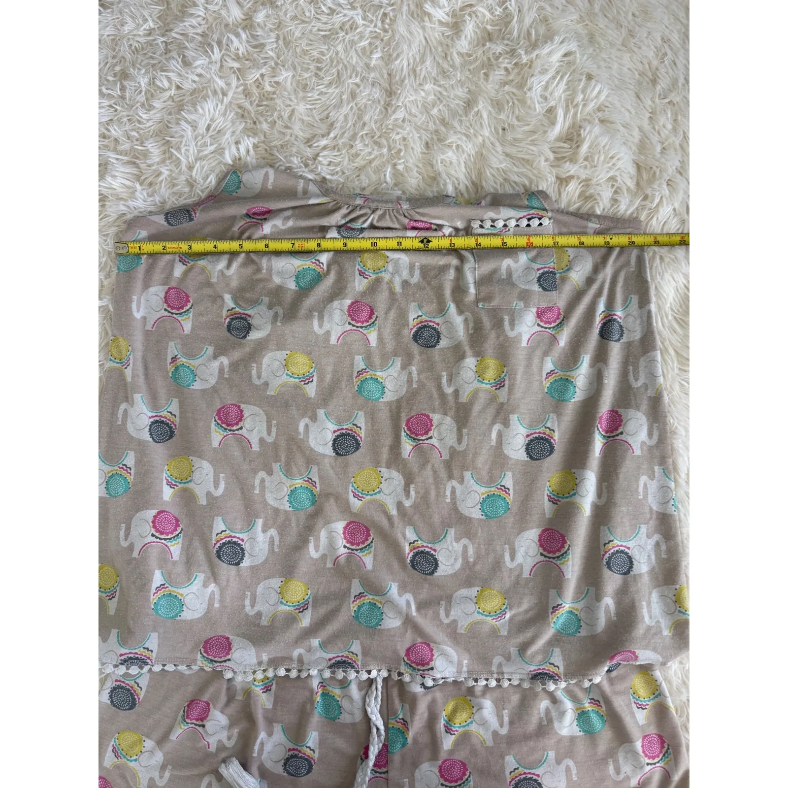 PJ Couture Womens Pajama Set Tank Top‎ Shorts Elephant Print XL Sleepwear Tan - Image 4