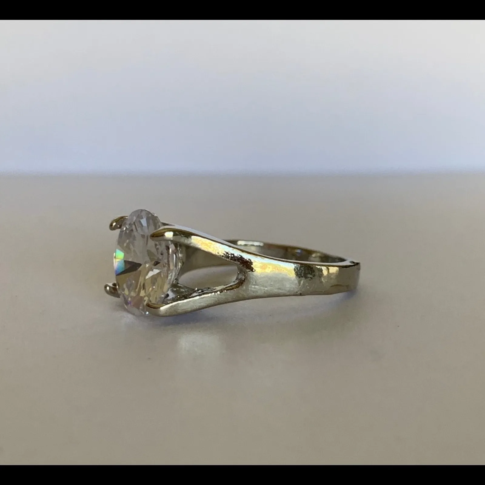 Diamond CZ Solitaire Engagement Silver Ring Size 6 - Image 3