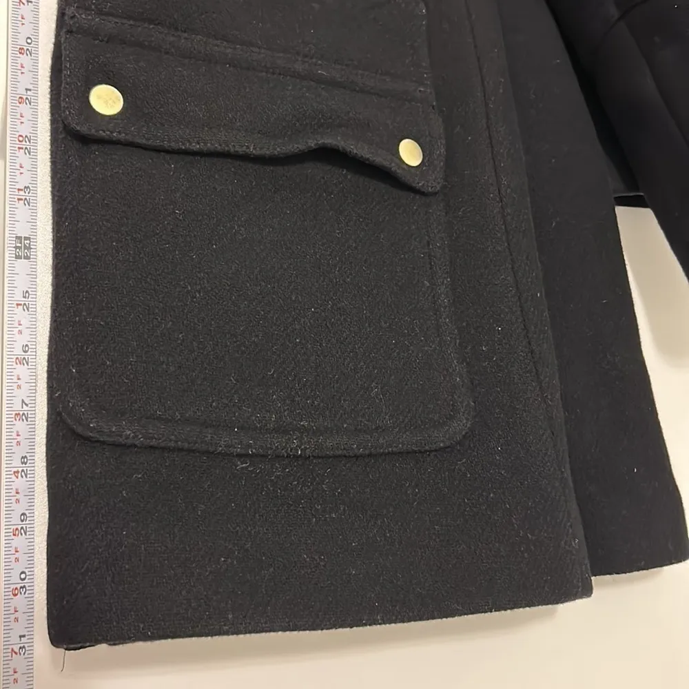 J Crew Coat‎ Women size 4 Black Tan Stadium Cloth Nellie Gori Wool Blend Utility - Image 16