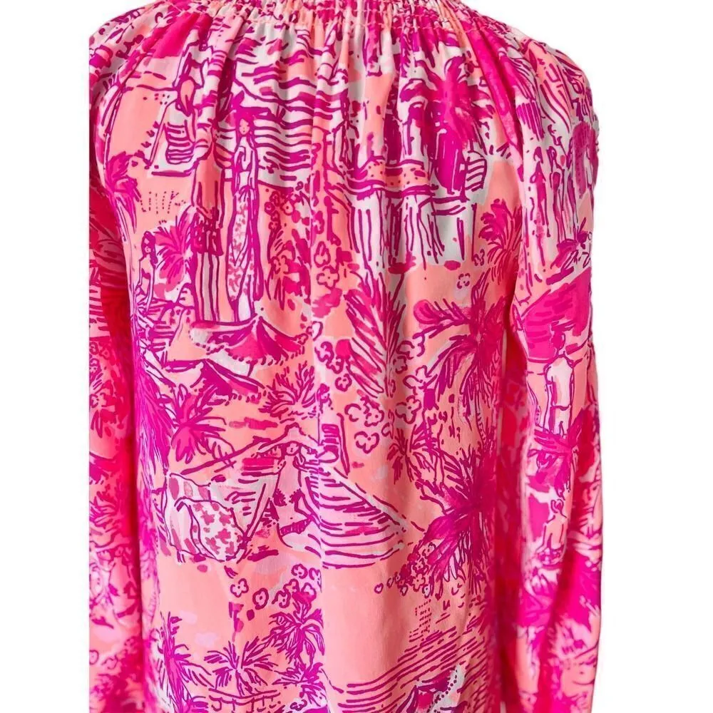 Lilly Pulitzer Elsa Silk Top in Beach Street Whales Print Size XS - Image 7