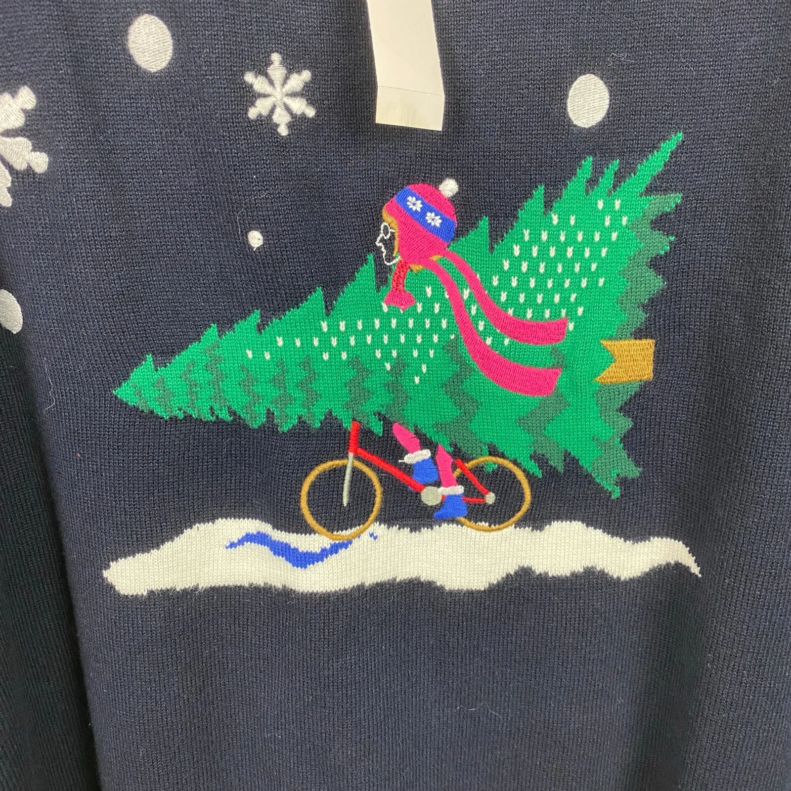 Talbots Dark Navy Blue Holiday Tree&Snowflake Crewneck Sweater Sz.2X NWT - Image 5