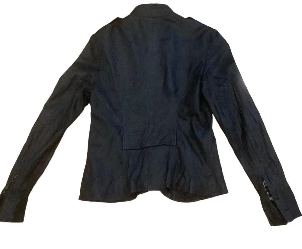 Kenna T womens biker core leather moto jacket black button front size medium - Image 6