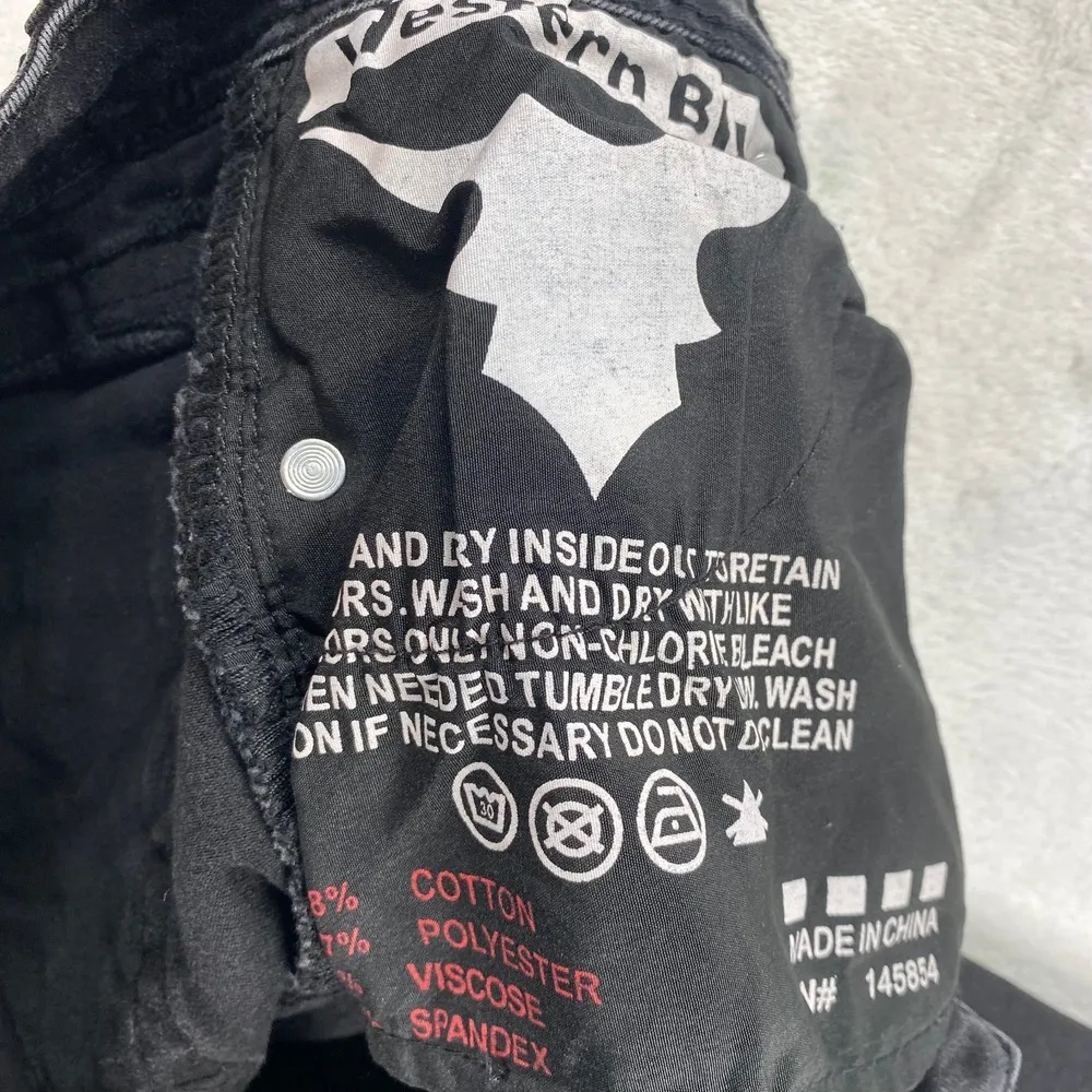 Western Blue Black Jeans Bootcut Rhinestone Embellished Denim Jeans Sz 26 - Image 11