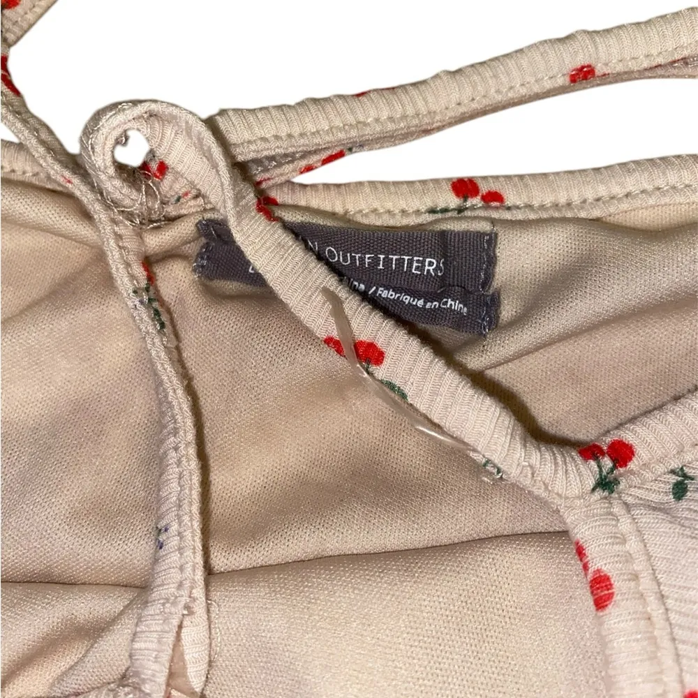 beige ribbed cherry print mini dress - Image 6