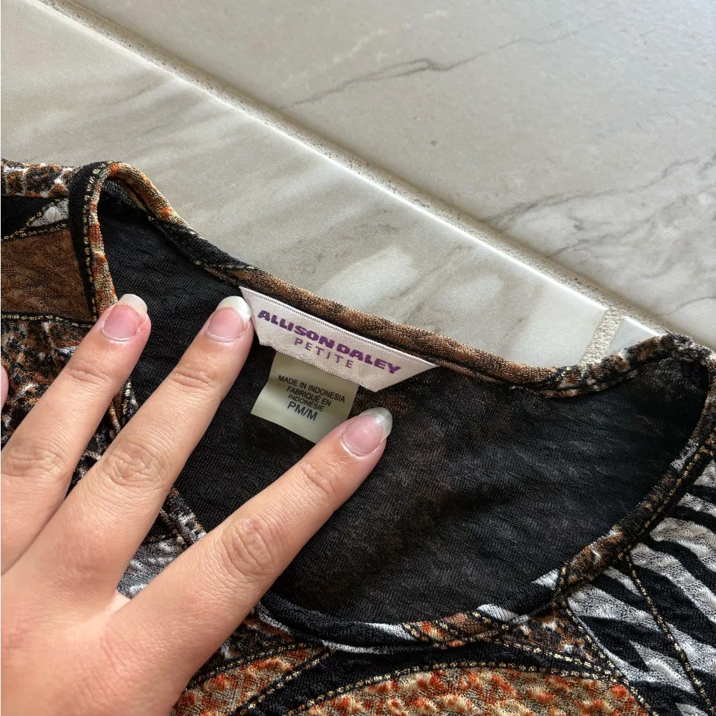 Alfred Dunner Brown and Black Patterned Blouse Size M - Image 2