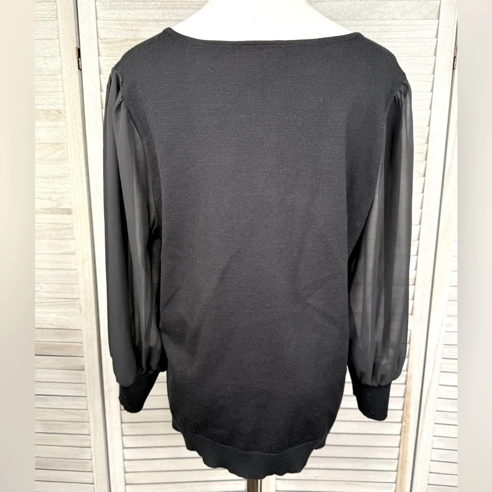 ADRIANNA PAPELL Black 3/4 Chiffon Sleeve Blouse with Sweetheart Neckline-Large - Image 3