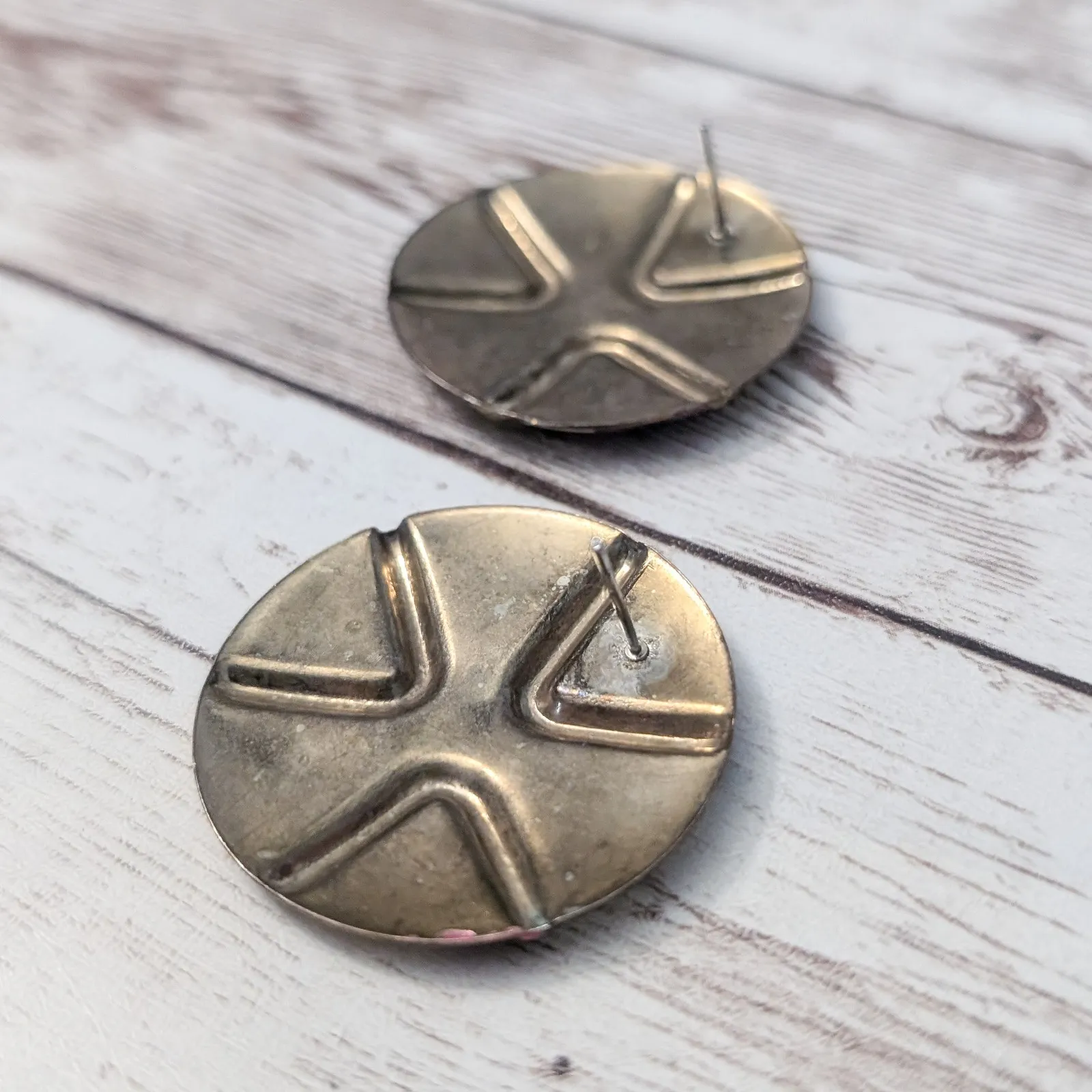 Vintage Stud Earrings For Pierced Ears Retro Circular Extra Large - Image 9