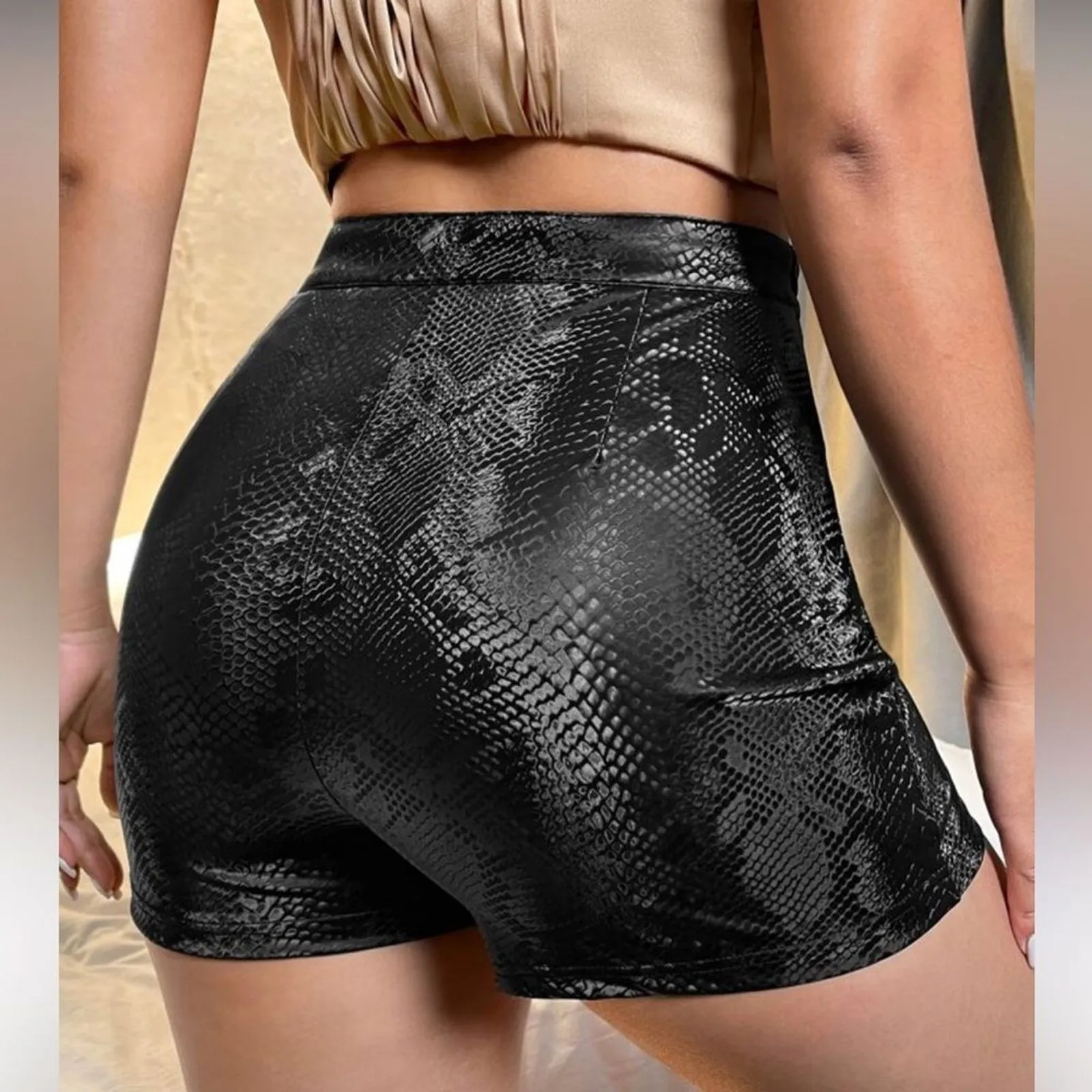 Cheryl Creations faux envelope skort black silver SZ Large NWT mini skirt - Image 2