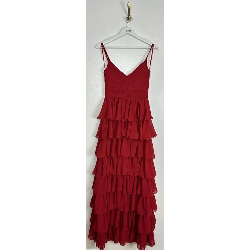 MAC DUGGAL Tiered Ruffle Empire Waist Chiffon Gown in Red Size US 4 - Image 7