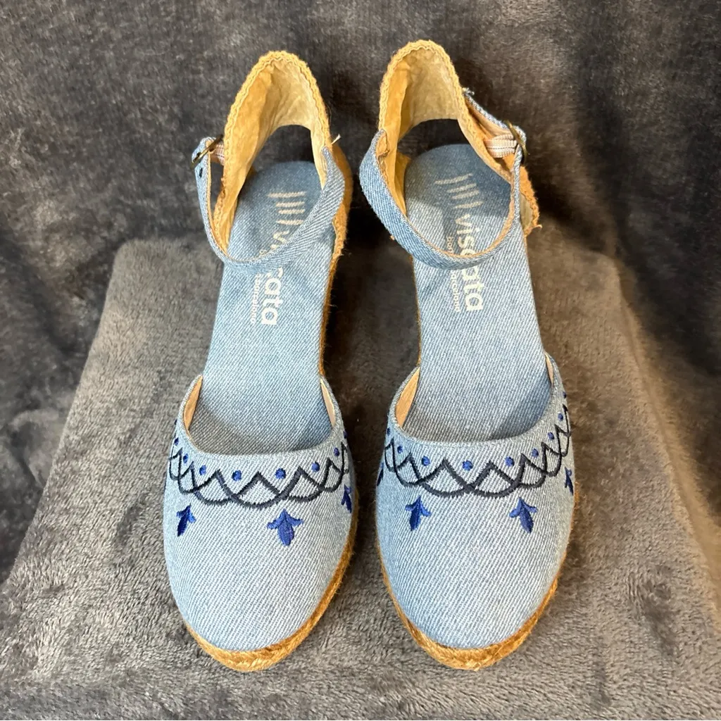 Viscata Barcelona Estartit Canvas Espadrille Wedge Heel Sandals Sz 40 Closed Toe Blue - Image 2