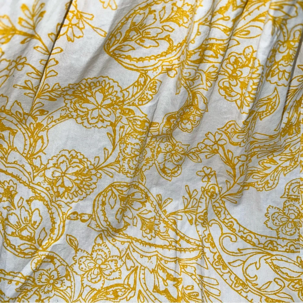 1. State Yellow Toile Paisley Print Midi Dress w/Smocked Bodice Short Sleeves-L - Image 9