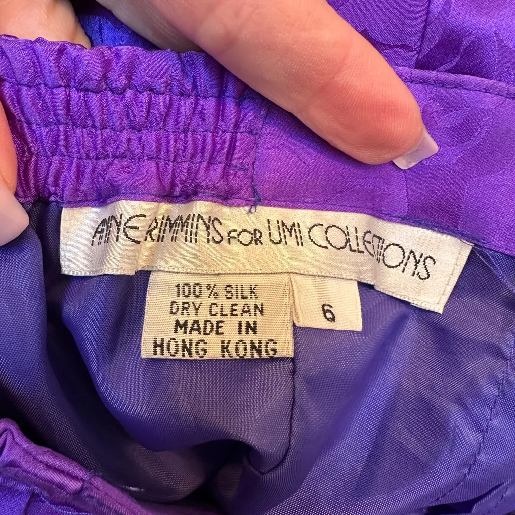 Vintage Anne Crimmins for Umi Collections Silk Floral Art To Wear Skirt Size 6 Purple - Image 8