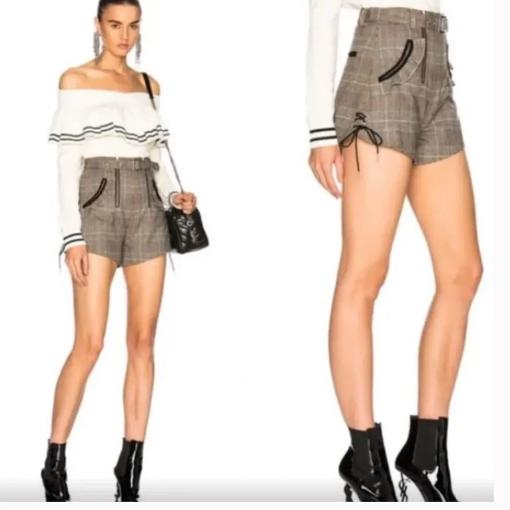 Self Portrait Checked Double Zip Shorts In Checkered Sz US 8 Black - Image 2