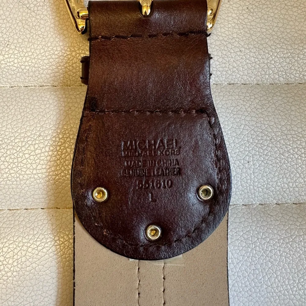 MICHAEL Michael Kors Brown Leather Wide Braided Belt Large Gold Buckle L - Image 3