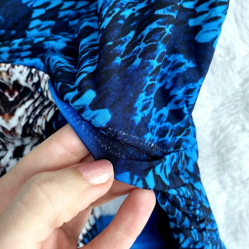 Boston Proper Blue Gray Snakeskin Ruched V-neck Bodycon Cocktail Dress 14 - Image 7