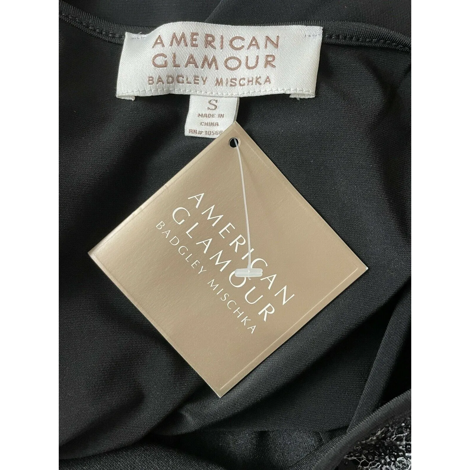 American Glamour Badgley Mischka Women Small Sequin Split Sleeve Blouse Black - Image 7