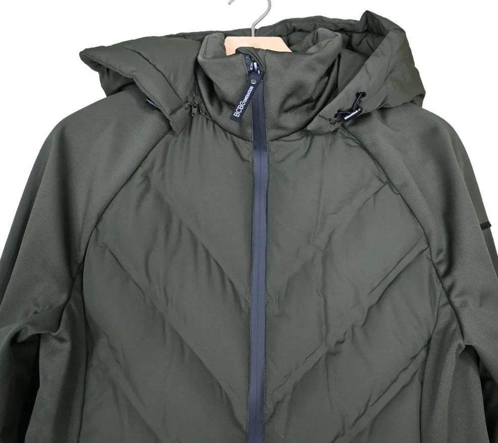 BCBGeneration Womens S Mixed Media Hooded Quilted Jacket in Loden NEW - Image 4