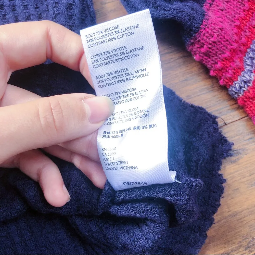 Free People • Copenhagen thermal knit top balloon sleeve mixed media navy red - Image 10