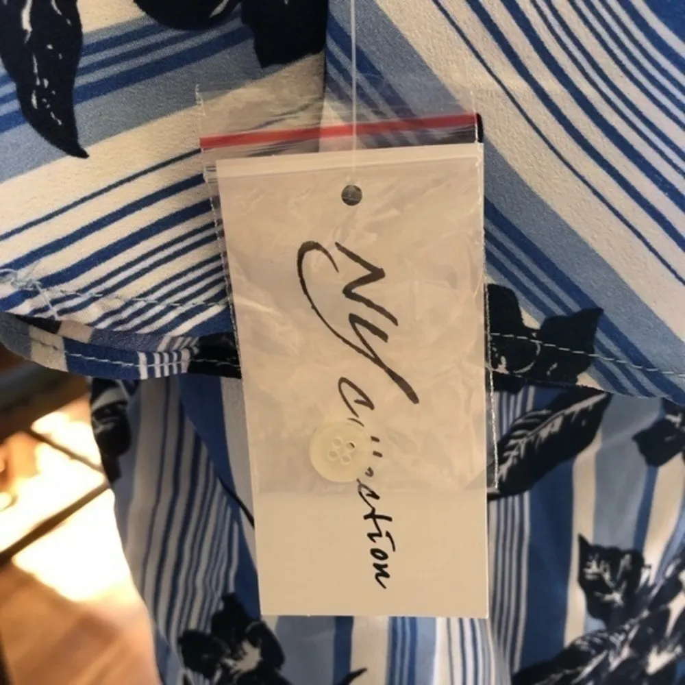 NY Collection Women’s Blue Printed Blouse sz M - Image 6