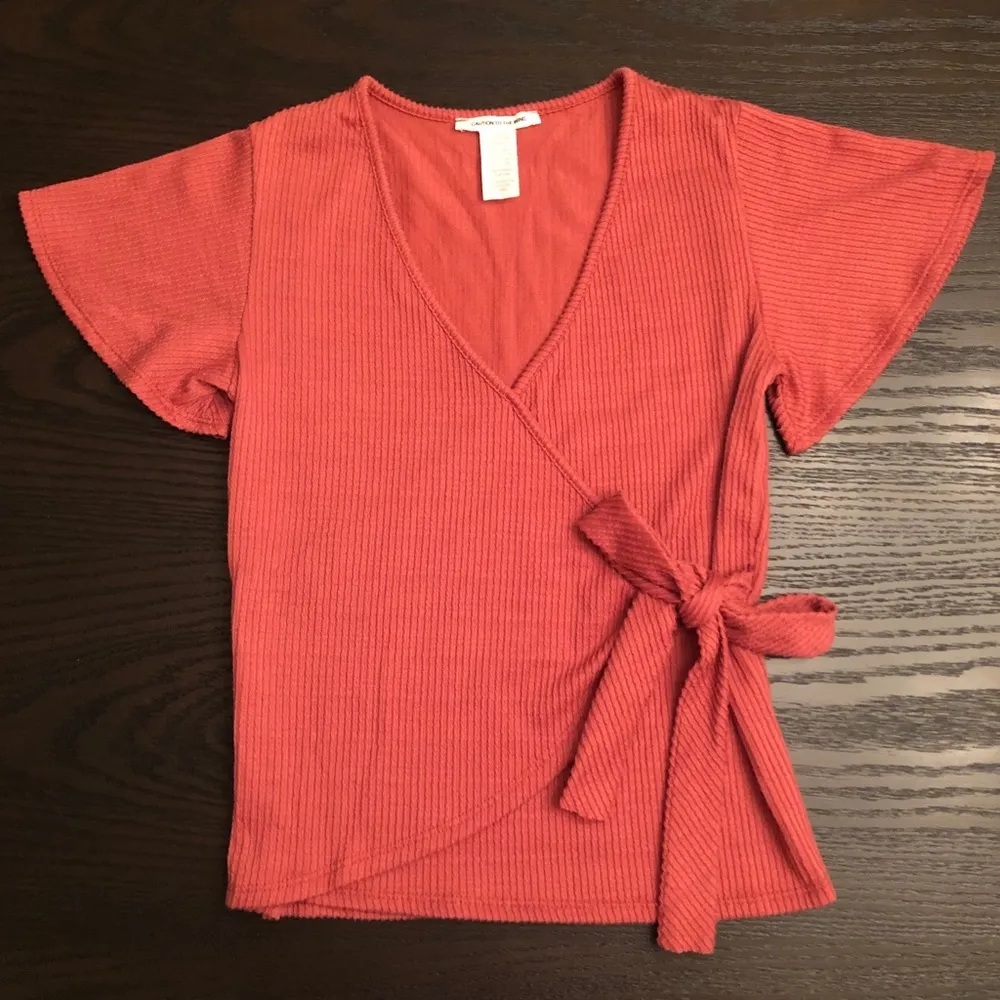 Caution to the Wind - Rusty Rose Faux wrap V neck - Image 4