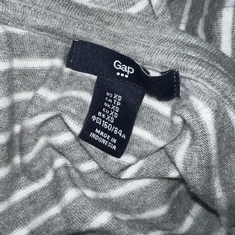 Gap Dress Womens Extra Small Gray White Striped T-shirt Pocket Tee Cotton Casual - Image 5