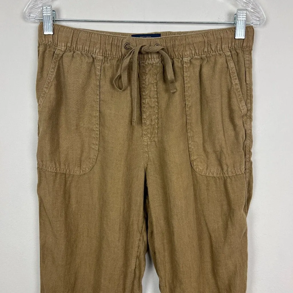 Rachel Roy Pants Womens Medium Brown 100% Linen Tapered Leg Casual Drawstring - Image 2