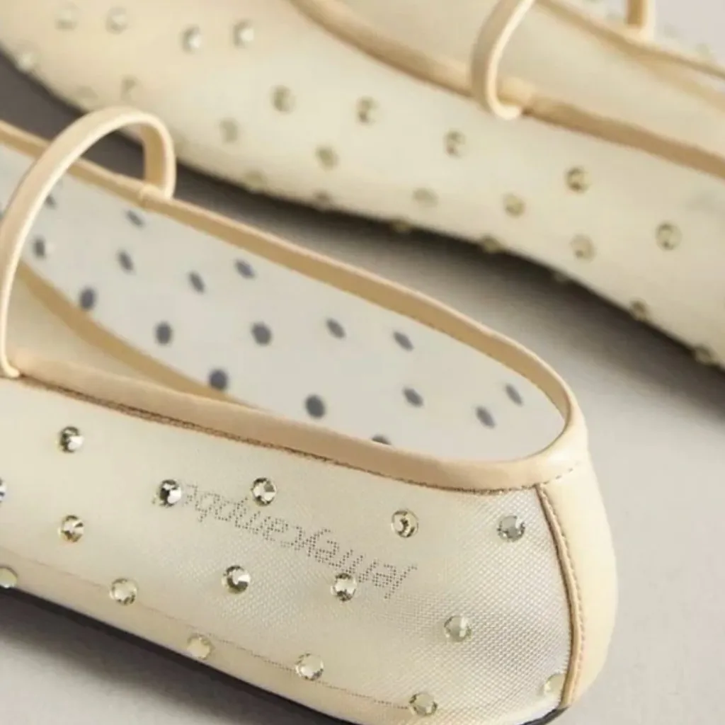 Jeffrey Campbell Swan Lake Gem Mesh Ballet Flats Rhinestone Cream 9.5 - Image 2