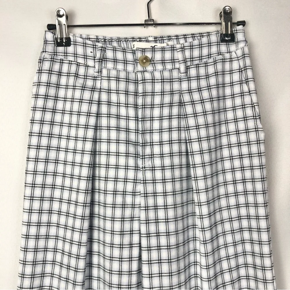Hollister Ultra High Rise Light Blue Plaid Flare Leg Trouser Pants XS - Image 3