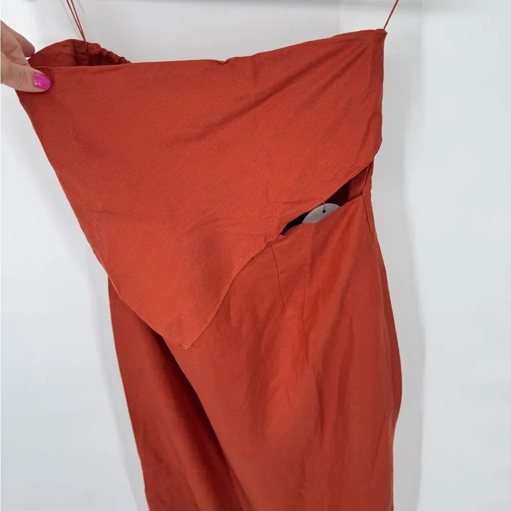 Rumer Roam Bandana Maxi Linen Chocolate Brown Cutouts Dress Med NWT‎ - Image 7