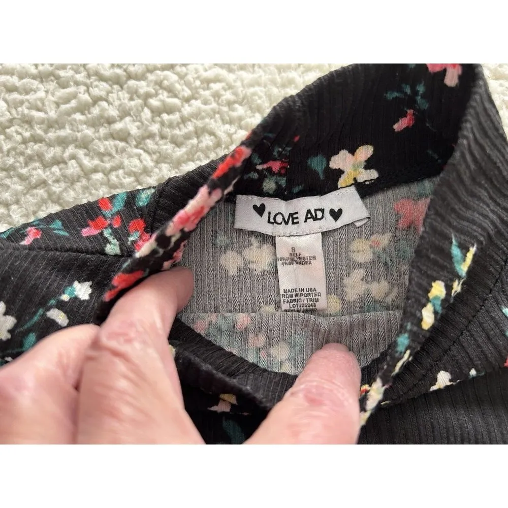 Love...Ady   Black Multicolor Floral Sleeveless Mock Neck Rib Knit Top Size S - Image 4