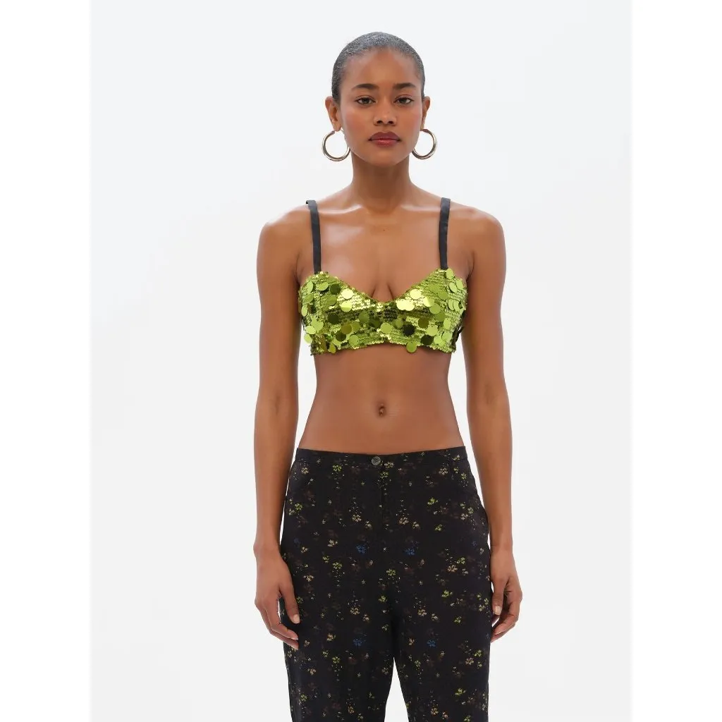 SIEDRES Lemy Bralette Top in Green Small New Womens Sequin Crop Top - Image 14