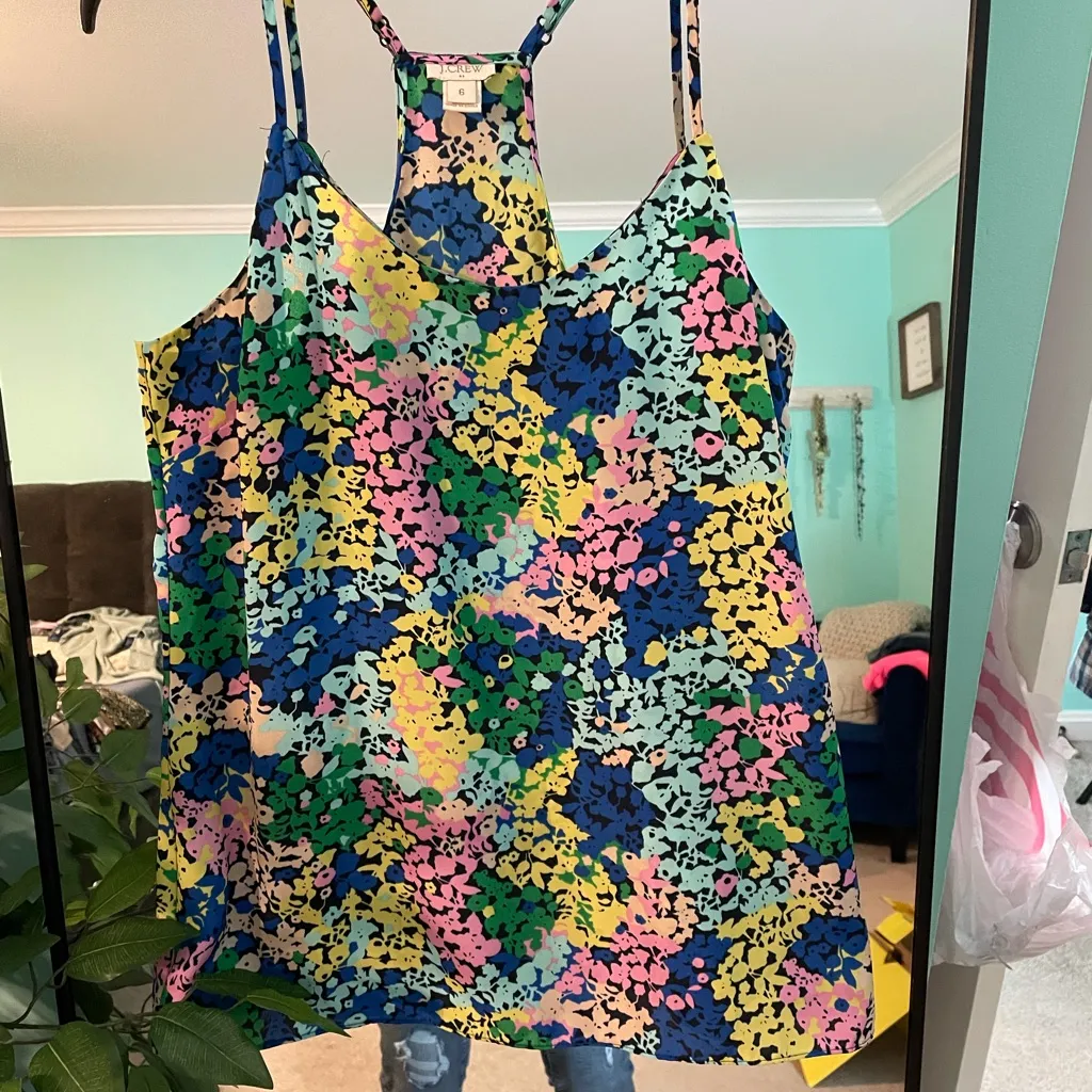 J.‎ Crew Multicolor Floral Racerback Cami Tank Top Size 6 Resortwear Bright - Image 2