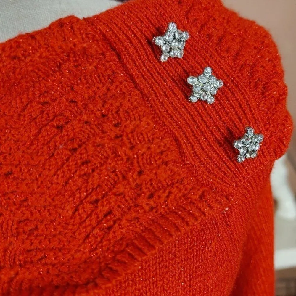 Sag Harbor Petite PS Small Star Jewel Embellishment Red Sparkle Sweater 3/4 Slee - Image 10