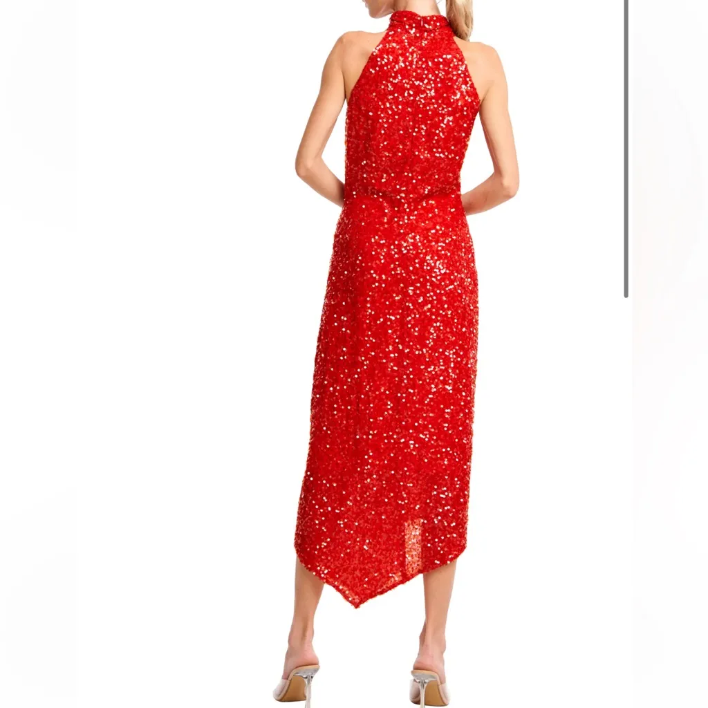 Ciebon Signy Red Sequin Asymmetrical Midi Dress Holiday Sparkle Gown Size L Size L - Image 3